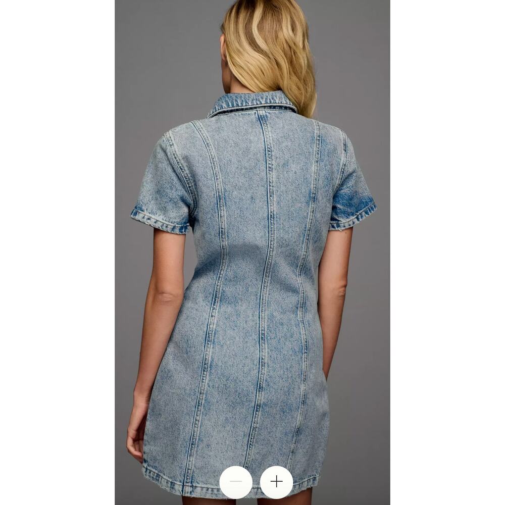 Anthropologie Pilcro Short-Sleeve Denim Button-Front Mini Dress Size 4 - Picture 2 of 7
